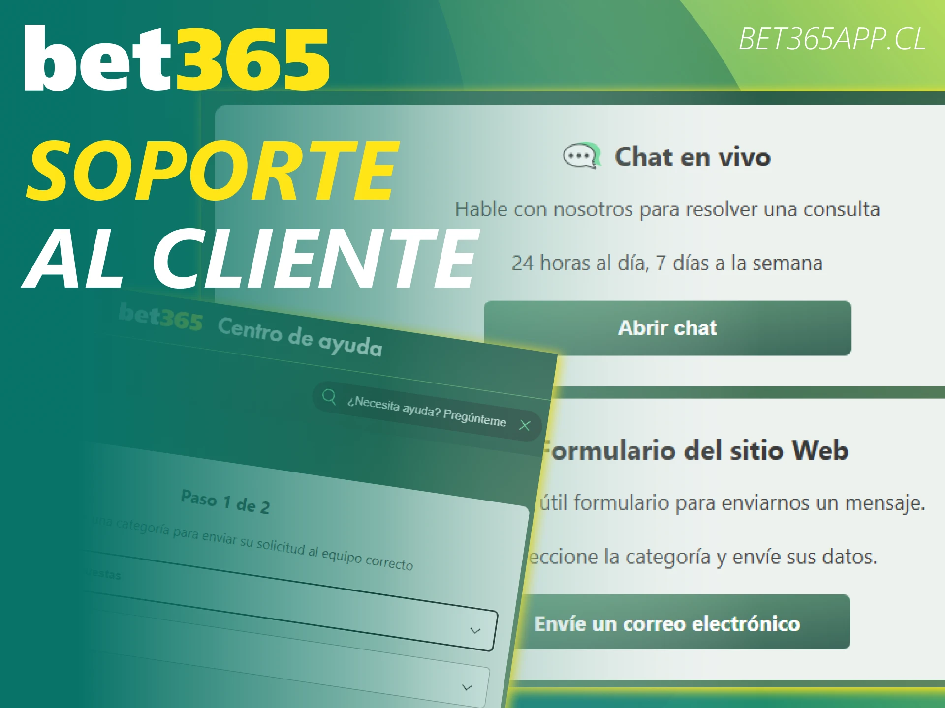 Resuelve tus dudas mediante el chat en vivo disponible 24/7 en la App de Bet365 Chile.