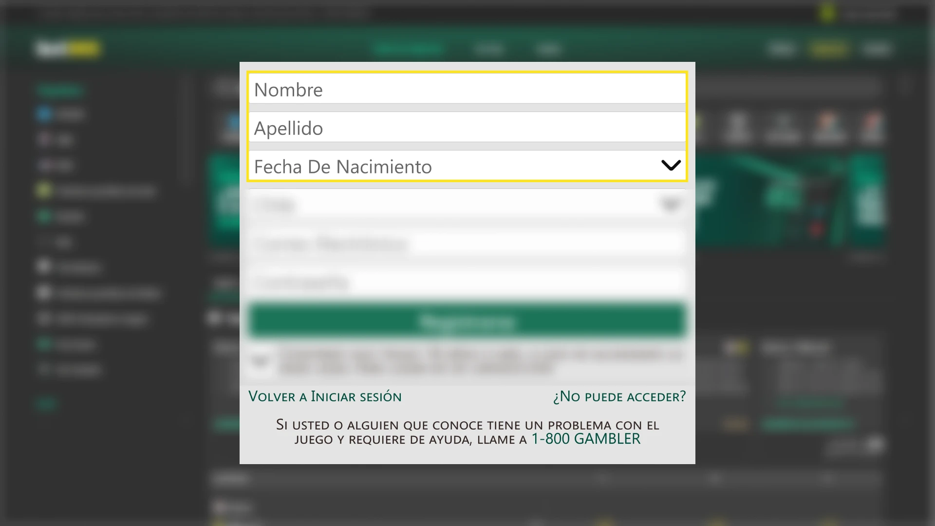 Ingresa tu información personal para avanzar en el formulario de Bet365 Registro hoy mismo.