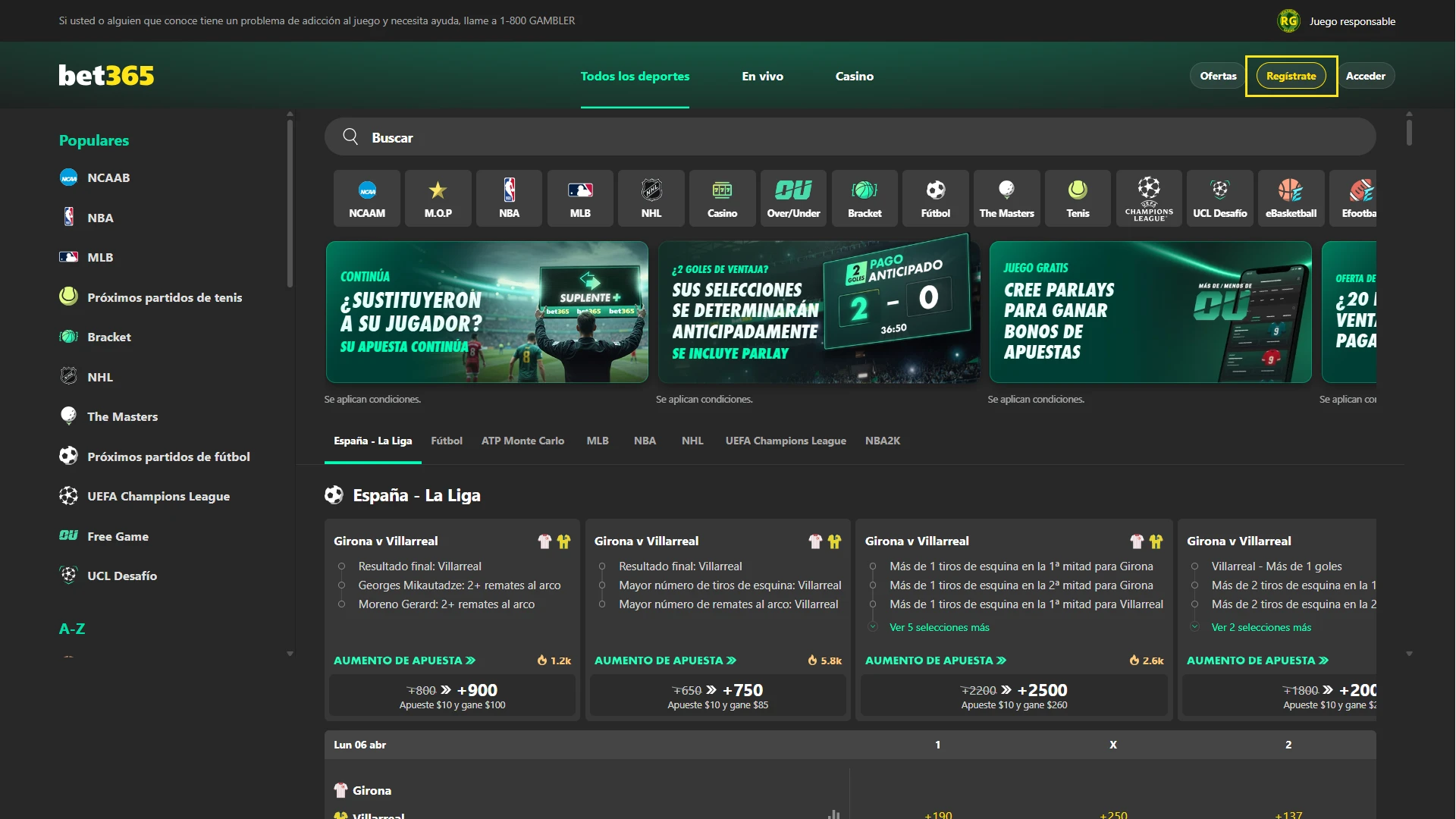 Presiona el botón de registro para iniciar tu proceso de Bet365 Registro oficial en Chile.