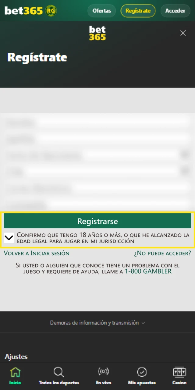 Finaliza la activación de tu cuenta y deposita fondos tras completar exitosamente el Bet365 Registro.